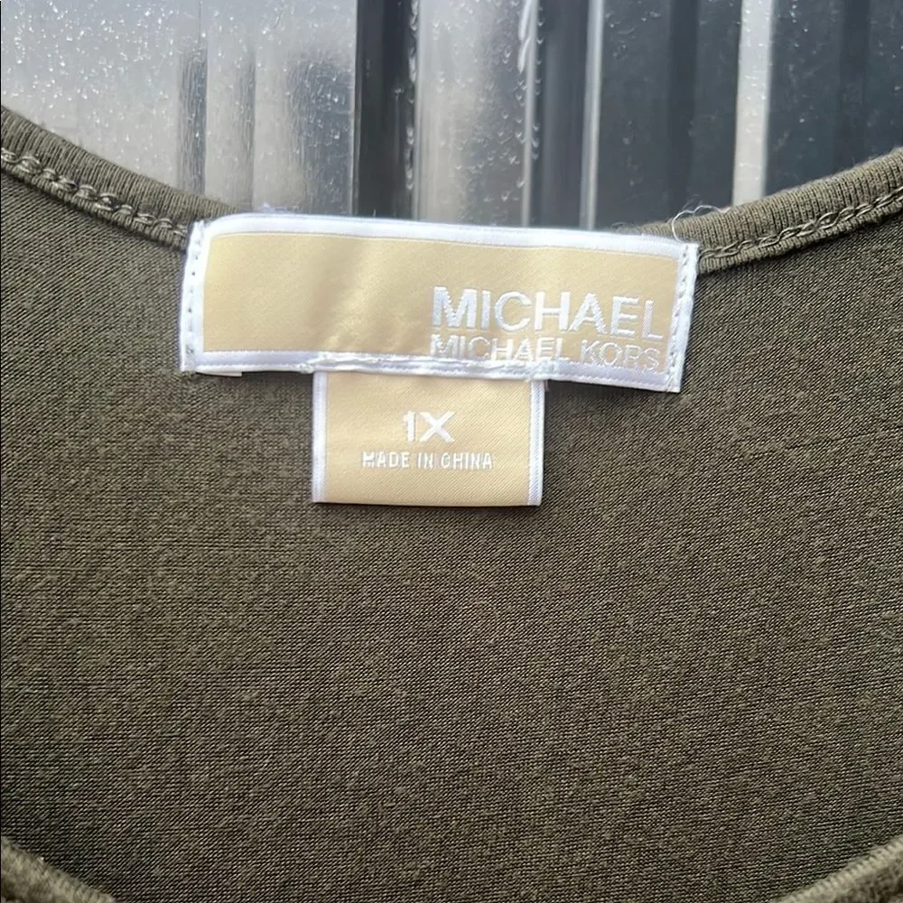 Michael Kors Olive Green Tank Maxi Dress Elastic Waist Plus Size 1X Fall Elegant